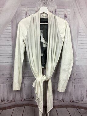 Jaded by Knight Creamy White Leather and Silk Tie front Draped Jacket M